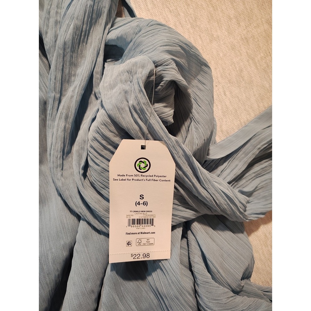 Dusty Blue Boho Size S (4-6) Crinkle Long Sleeve Airy Ruffle Hem Dress - Picture 4 of 11